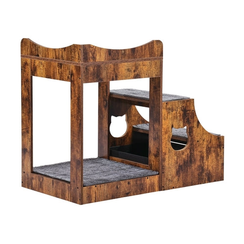 Pet Bunk Bed with Removable Stairs, Dog/Cat Window Perch with Storage,