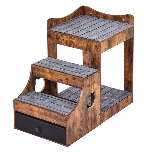 Pet Bunk Bed with Removable Stairs, Dog/Cat Window Perch with Storage,