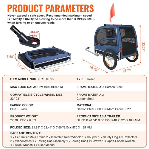 Dog Bike Trailer, Supports up to 100 lbs, Pet Cart Bicycle Carrier,