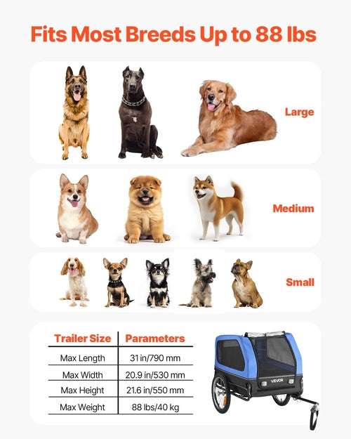Dog Bike Trailer, Supports up to 40 kg, Pet Cart Bicycle Carrier for