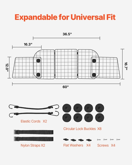 Dog Car Barrier, 36.6in-60in Adjustable Car Divider for Trunk Cargo