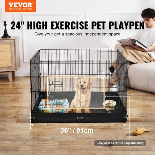Dog Playpen, 4 Pcs 24 x 36 in Panels Foldable Metal Pet Exercise Pen,