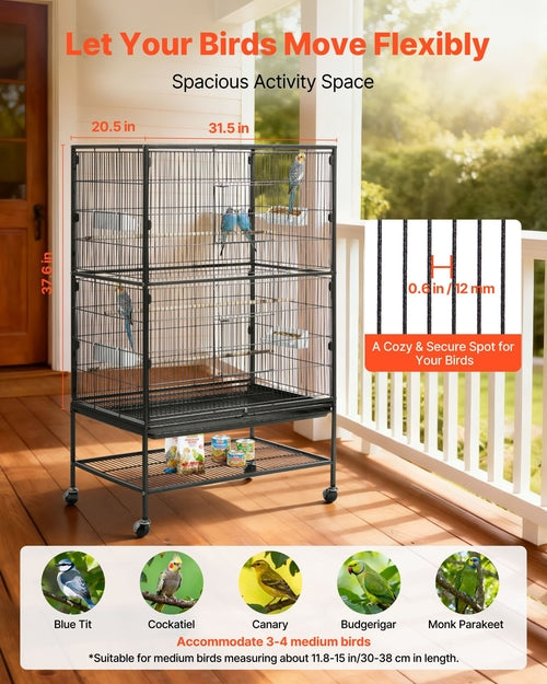 Bird Cage, 800 x 520 x 1320mm, Flat Top, Wrought Iron Bird Flight Cage