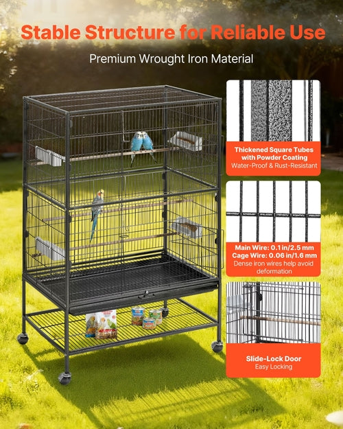 Bird Cage, 800 x 520 x 1320mm, Flat Top, Wrought Iron Bird Flight Cage