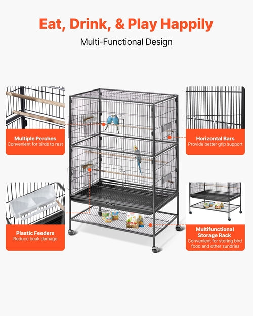 Bird Cage, 800 x 520 x 1320mm, Flat Top, Wrought Iron Bird Flight Cage