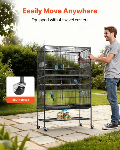 Bird Cage, 800 x 520 x 1320mm, Flat Top, Wrought Iron Bird Flight Cage