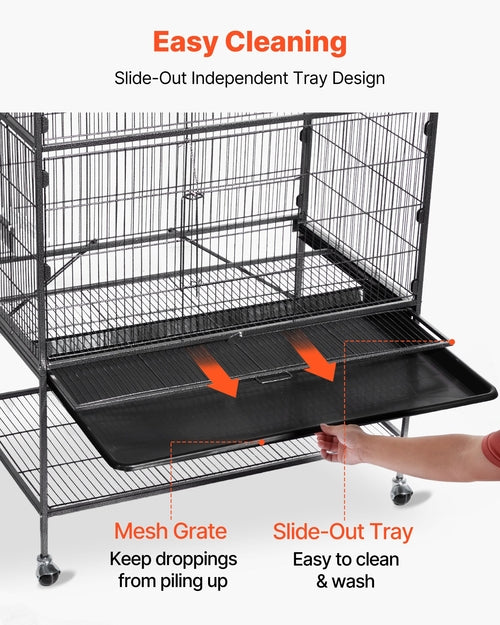 Bird Cage, 800 x 520 x 1320mm, Flat Top, Wrought Iron Bird Flight Cage