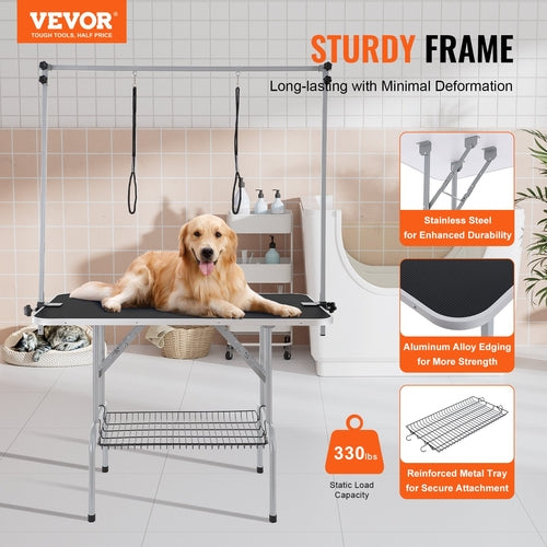 Pet Grooming Table Two Arms with Clamp, 117cm Dog Grooming Station,