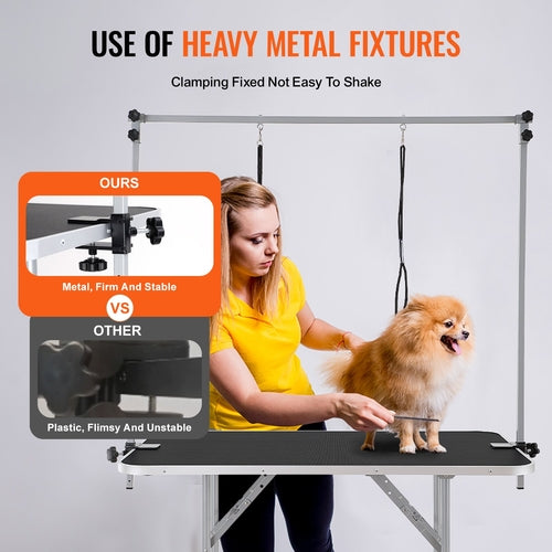 Pet Grooming Table Two Arms with Clamp, 117cm Dog Grooming Station,