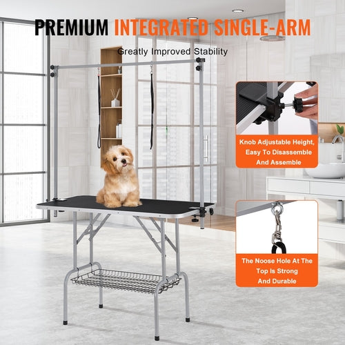 Pet Grooming Table Two Arms with Clamp, 117cm Dog Grooming Station,