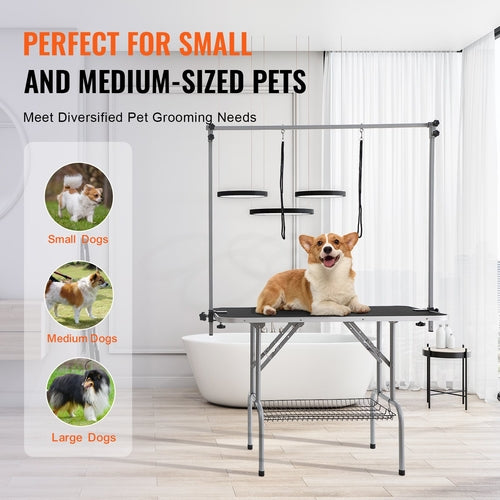 Pet Grooming Table Two Arms with Clamp, 117cm Dog Grooming Station,