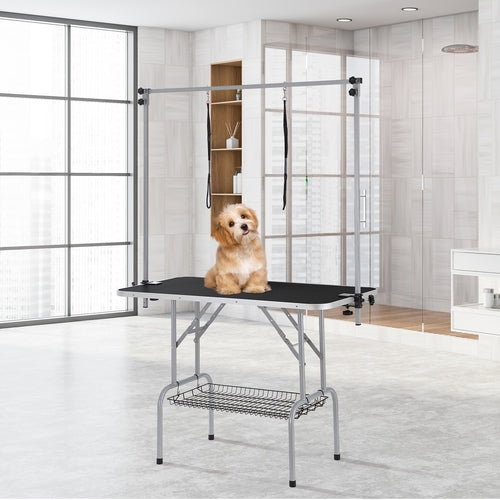 Pet Grooming Table Two Arms with Clamp, 117cm Dog Grooming Station,