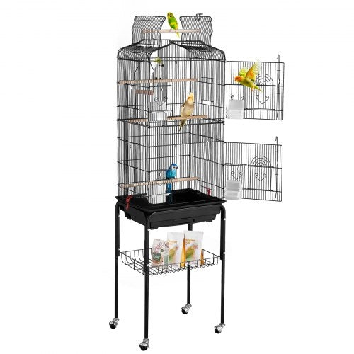 Large Bird Cage, 62 in, Open Top Parakeet Cage with Rolling Stand,