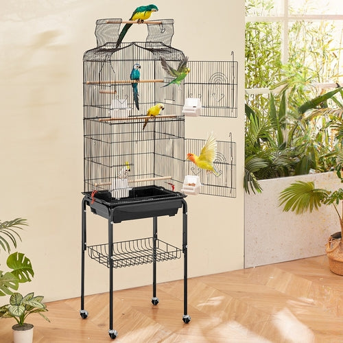 Large Bird Cage, 62 in, Open Top Parakeet Cage with Rolling Stand,