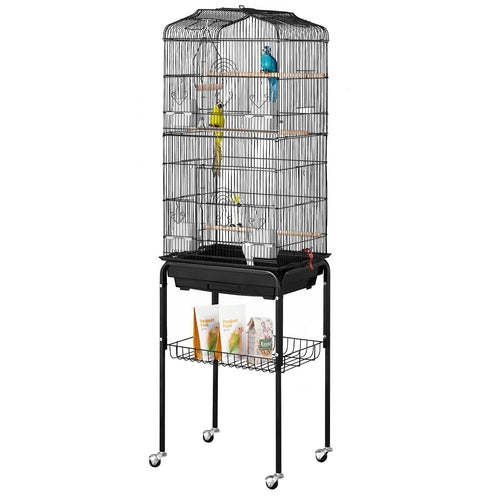 Large Bird Cage, 62 in, Open Top Parakeet Cage with Rolling Stand,