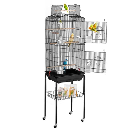 Large Bird Cage, 62 in, Open Top Parakeet Cage with Rolling Stand,