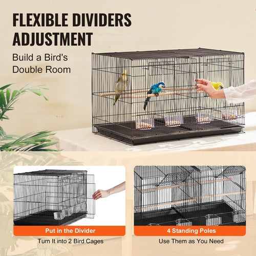 Bird Cage, 18 in, Small Parakeet Cage with Divider, Sturdy Metal Bird