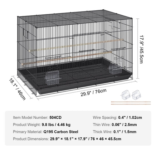 30 inch Bird Cage, Metal Large Parakeet Cages for Cockatiels Small